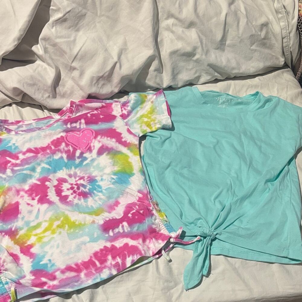 Children’s place 7/8 Colorful Tie-Dye and Blue Knot Kids Tops euc worn once